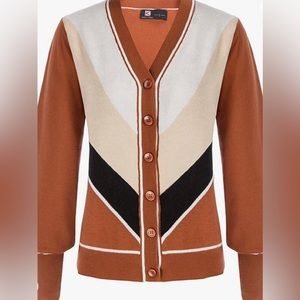 V Neck Sweater Tops Long Sleeve Knit Cardigans Top Soft Outwear(Brown,XL)